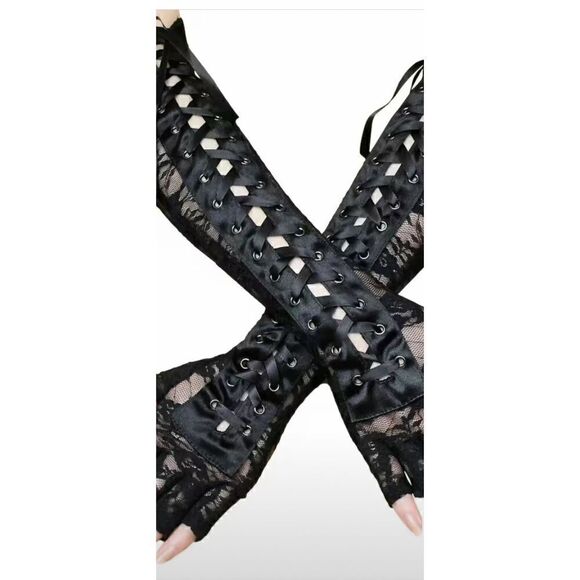 Black corset, long gloves lace up - Picture 4 of 11